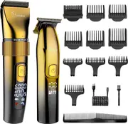 Hatteker Professional Hair Clipper and T-Blade Trimmer Kit for Men,Beard Trimmer Cordless Haircut Barber Gromming Kit IPX7 Waterproof (Gold)