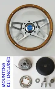 70-73 C10 C20 C30 Blazer 13 1/2" wood grip 4 spoke steering wheel Blue Bow cap (for: Chevrolet)