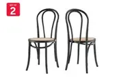 Set of 2 Matt Blatt Bentwood Chairs (Black Birch/Rattan Seat)