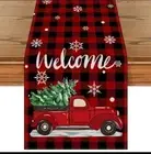 Christmas Truck WELCOME Red And Black Plaid Buffalo Print Table Runner