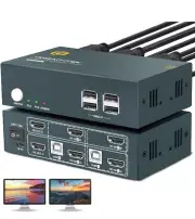 USB3.0 KVM Switch 2 Port HDMI, 4K@60Hz KVM Switch 1 Monitor 2 Computers with 3