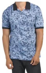 ROBERT GRAHAM Men's Large Amaro BLUE Ocean Cotton Jersey POLO Shirt $128 NWT MED