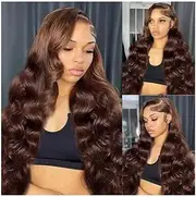 wigs for women 200 Density Chocolate Brown Body Wave Lace Front Human Hair Wigs Brazilian HD Lace Frontal Wigs 13x5 Preplucked for Women wig with bangs(32inches)
