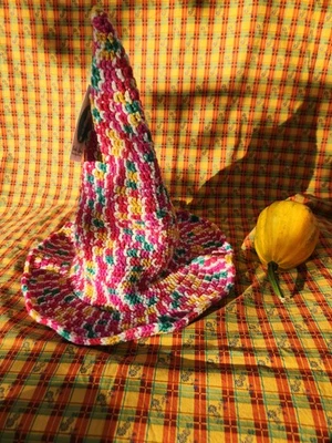 Handmade OOAK Crochet WITCH HAT - no wire - with WOOL Yarn - CHOICE