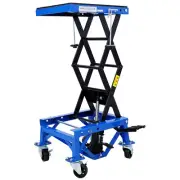 1PCS 300 lbs Hydraulic Motorcycle Scissor Jack Lift Foot Step Wheels blue color