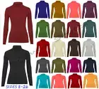 WOMENS POLO NECK TOP ROLL NECK TURTLE NECK PLAIN TOP LONG SLEEVE 8-26