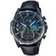 【CASIO 卡西歐】EDIFICE 極速魅力太陽能三眼計時皮革賽車腕錶/黑x漸層藍框(EQS-940NL-1A)
