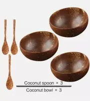 Natural Creative Rice Fruit Coconut Shell Wooden Decoration Bowl Spoon Set