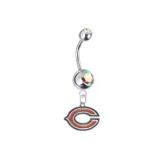 Chicago Bears AUORA BOREALIS CZ Silver Belly Button Navel Ring - SHIPS TODAY