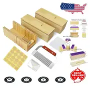 Elegant Purple Soap Making Kit: Silicone Mold, Wooden Cutter & Label Stickers