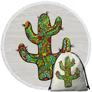 Multi Colored South American Cactus Round Beach Towel