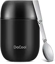 DaCool Insulated Lunch Container Insulated Food Jar 16 oz Stainless Steel Vacuum Bento Hot Lunch Box for Kids with Spoon Leak Proof Hot Cold Food for School Office Picnic Travel Outdoors - Black