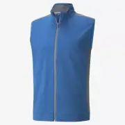 Puma Men's Cloudspun T7 Golf Vest Full Zip Blue Cobalt Heather / Quiet Shade NWT