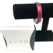 Avon Bangle Cherry Red Frosted Silver Tone Charm Embellished Bracelet