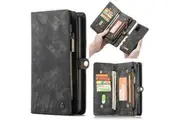 CaseMe For Samsung Galaxy Note 20 Zipper & Detachable Retro Leather Pouch Wallet Flip Purse Bag Detachable Phone Case Cover (Black)