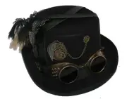 Deluxe Velvet 5" High Steampunk Full Size Top Hat Removable Goggle & Feathers