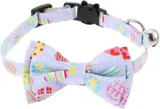 Happyyami Easter Bunny Carrot Egg Pet Collar Bowknot Purple Adjustable for Cat Neck Wear-Resistant Kitten Supply