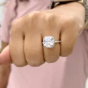 Cushion Cut Moissanite And Diamonds Engagement Ring 14k White Gold Halo 5.70ct