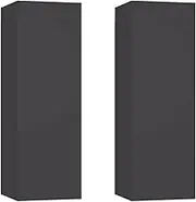 TV Unit 2-Pack Grey Engineered Wood TV Stand 30.5x30x90cm | Modern & Sturdy TV Cabinet for Living Room, Bedroom | Space-Saving Design