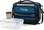 Titan Fridge Cold Crush Resistant Expandable Lunch Bag - with Reusable Gel Ice Packs Plus Food Container Set - Sail Blue