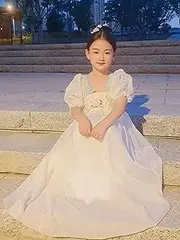 [INSTR] Chinese Traditional Tang Dynasty Dress Summer Beige Peony Embroidery Puff Sleeves Hanfu Dress Halloween Costumes