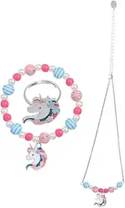 NAMOARLY 1 Set Unicorn Jewelry for Electroplated Necklace Bracelet Ring Kit for Dress Up Parties Photography Props