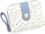 [Oyccen] Cute Cat Wallets Women's Small Wallet Card Case PU Leather Coin Purse with Zip Bag for Girls, Blue, Einheitsgröße, Casual