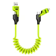 [4in1] ZUSLAB 65W Lightning Coiled Cable Fast Charging for Apple iPhone 16 Pro Max / 16 Pro / 16 Plus PVC Braided Type-C Charger Cord 1.5M - Green
