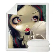 Faces of Faery #163 Scary Skull and Vampire Girl Throw Blanket