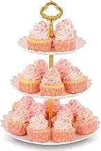 NWK 3-Tier Cupcake Stand Cake Stands Plastic Dessert Stand Pastry Elegant Cake Tower for Wedding Party Baby Shower Tea Party (Gold)