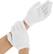 Living Today 1 Pair Exfoliating Gloves, Body Exfoliator Glove with Hanging Loop, Scrub Wash Mitt Bath Shower Loofah Face Spa Hand Exfoliate Sponges, Deep Scrubbing Dead Skin for Women Men (1Pair-White)