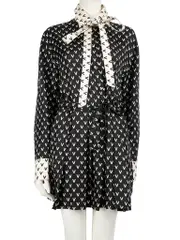 Black Silk V-Logo Print Playsuit
