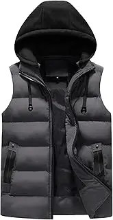 [Generic] Men's Detachable Hood Vest Pocket Stand Up Collar Waistcoat Outdoor Quilted Winter Work Outerwear