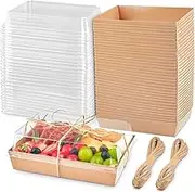 ZORRITA 7x5 Inches Charcuterie Boxes with Clear Lids, 25 Pack Paper Bakery Boxes with Window Take Out Containers for Cupcakes, Salads, Strawberries, Cookies and Treats (Brown)