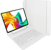 Laser Protective Wireless Keyboard Case for Apple iPad 10th Gen. 10.9 inch, Bluetooth, Detachable and Stand Folio, Durable, Pencil Holder, Shortcuts, White