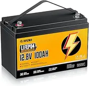 Rvpozwer 12V 100Ah LiFePO4 Battery, Built-in 120A BMS, 15000 Deep Cycles, Group 31, Lightweight Lithium Iron Phosphate Battery for Home Energy, RV, Trolling Motor, Marine, Solar, Off-Grid