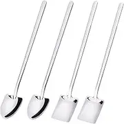 Fruit Dessert Shovel Spoons Forks Set Stainless Steel Dinner Teaspoon Mixed Spoons for Dessert Coffee Tea Ice Cream Fruit Cake Baby Food for Home Restaurant (4PCS-Silver)