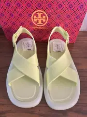 TORY BURCH Bubble Jelly Crisscross Slingback Sandals Neon Lime Sherbert US 8 New