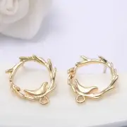 2Pairs 18K Gold Plated Stud Earrings Connector, Cubic Zirconia Micro Pave Bird