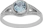 [MOONEYE] 925 Sterling Silver Round Cut Blue Topaz Gemstone Split Shank Solitaire Ring