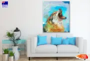 Wolf Portrait Howling Painting Home Decor High Quality Canvas Print Choose Size