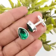 Chrome Diopside Gemstone 925 Sterling Silver Handmade Cufflinks 0.66" Men's Gift
