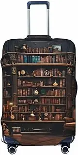 [CADREWY] Library Bookshelf Print Travel Suitcase Cover Luggage Protector with Elastic Anti Scratch for Carry On, Black, Medium