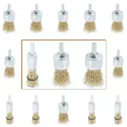 15 Pack Wire Wheel Brush Set 1/4 Inch Shank Brass Coated Brush Kit Rotary Buffin