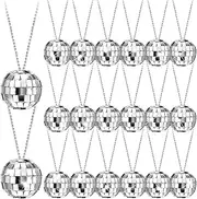 20 Pcs Mirror Disco Ball Necklaces 70s Disco Party Necklaces Mini Disco Ball Necklace Silver Disco Necklace 70s Jewelry Disco Party Favor Decoration Costume Accessories for Dance Supplies