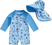 [Engofs] Toddler Baby Boy Girl Swimsuit One Piece Rash Guard Bathing Suit Beach Swimwear with Hat