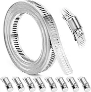 Hose Clamp, DIY 13 FT Metal Strapping with Holes + 8 Fasteners, Large Adjustable Worm Gear Hose Clamps Stainless Steel Pipe Clamps Band Clamp for Pipe Automotive Mechanical Applications