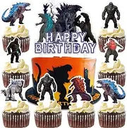 YGCHEN Godzilla Cupcake Topper, Children's Birthday Cake Decoration, Godzilla vs Kong Cake Decoration, Happy Birthday Cake Topper, Godzilla Birthday, Dinosaur, Gorilla Cake Topper, Pack of 25