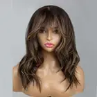 Blonde Highlight Curtain Bangs Wavy 4x4 Lace Front Wig Brazilian Human Hair Wig