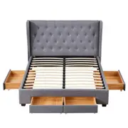 Design Square Modern Fabric Bed Frame W/ 4-Drawers Storage Queen Size - Dark Grey
